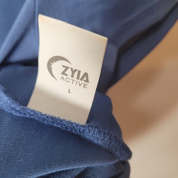 Zyia Active Womens Blue Twist-Front Short-Sleeve Top L Modal/Polyester Stretchy - Picture 3 of 9